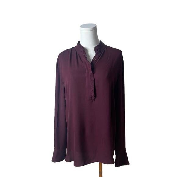 Theory Burgundy Button-Up Blouse Size M – Elegant & Versatile - Picture 1 of 6